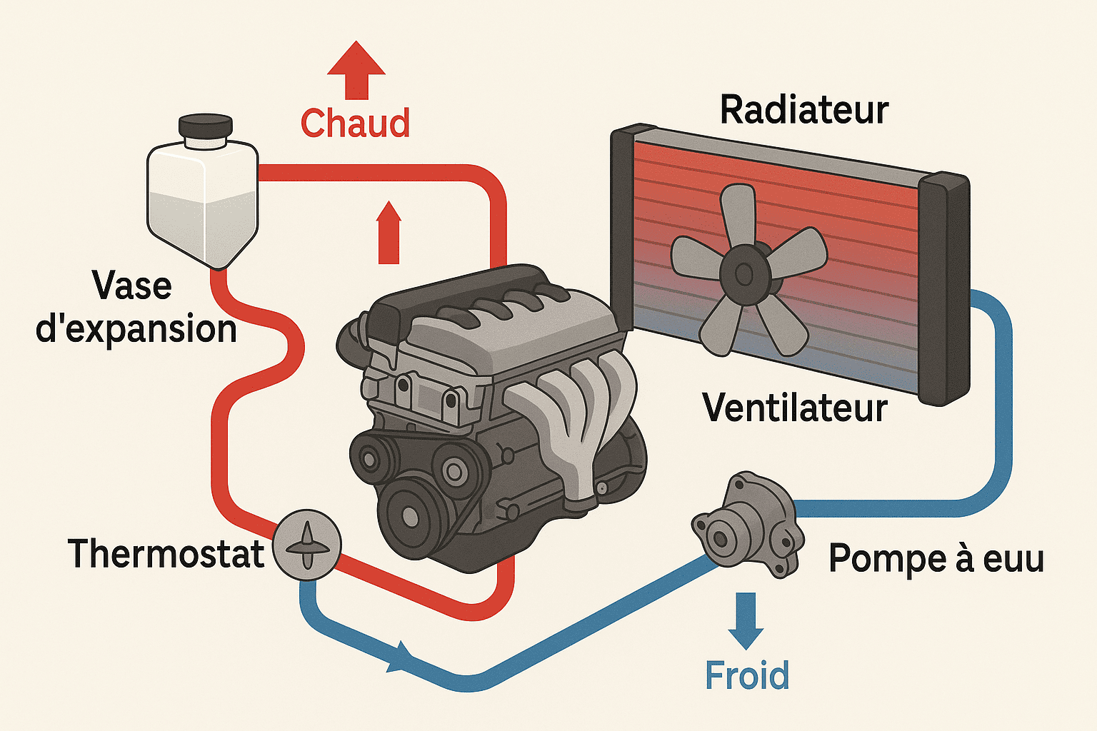 Schéma fonctionnement de radiateur voiture